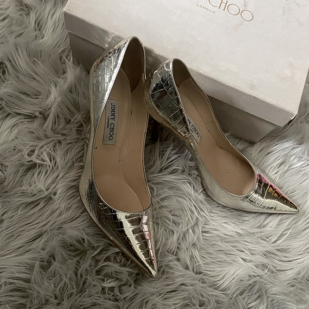 Jimmy Choo pointy pump embossed mirror leather light gold size euro size 42